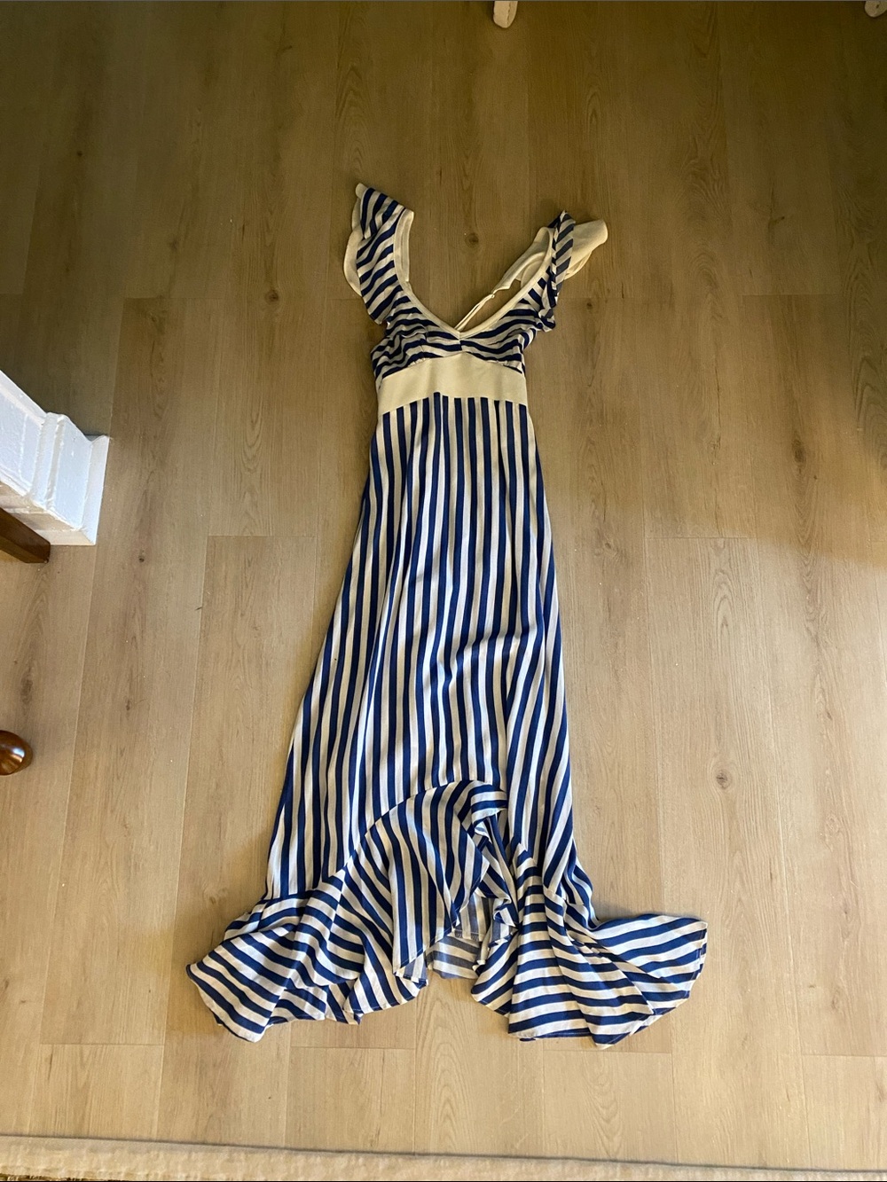 Anthropologie Blue and White Striped Maxi Dress